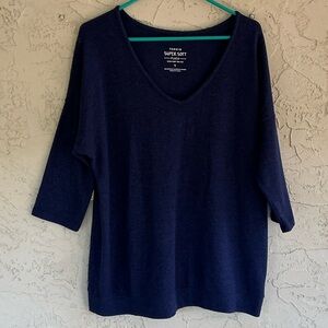 Torrid Super Soft Plush V-Neck 3/4 Sleeve Navy Top Womens Size 1 (14-16)